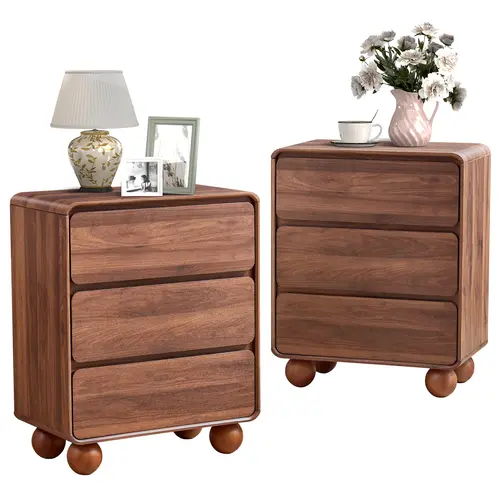 Giratree 3 Drawer Dresser Mid Century Modern End Table Chest of Drawers, Wooden Night Stand Solid Wood Legs & Curved Profile Design, Farmhouse Side Table for Living Room