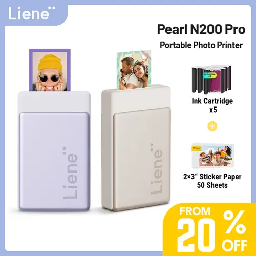 Liene Pearl N200 Pro Portable Thermal Dye Sublimation Photo Printer, Instant Mini Bluetooth Sticker Printer for iPhone Smartphones, 50x2x3 Adhesive Sheets, 5x Ink Cartridges, Back to School Haul, Birthday Gifts for Him (Friends, Family)