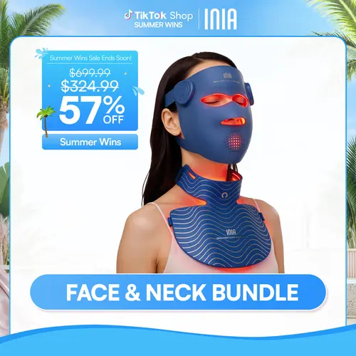 INIA GLOW 940nm 4D Face Mask & Neck Mask Bundle, Deep Dual NIR Repair (940+850nm), Cooling Therapy for Lift, Glow & Wrinkle Reduction, Face to Chest Anti-Aging,Summer Travel Accessories,back to school,back to school haul,sohochic
