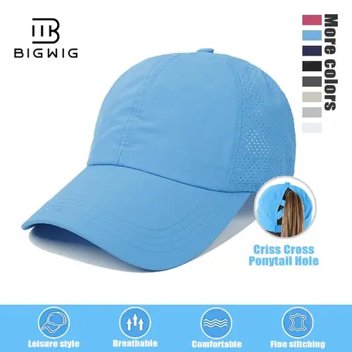 BIGWIG Women's Ponytail/High Bun Opening Baseball Cap, Hats for Women, Breathable Mesh Summer Sports Hat with Quick-Drying Fabric, Adjustable Buckle for Running & Casual Use