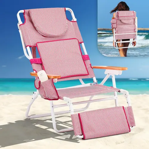 VINGLI 3-in-1 Travel Aluminum Foldable Pool Lounge Chair - 5 Back Positions, 3-pos Foot Tilt, Face Hole, Cup Holder, Carry Strap, Storage Bag, for Beach, Poolside Lounging