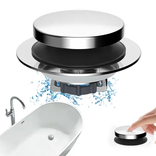Hibbent Brass & SS Anti-Clogging Deodorize Bathtub Drain Stopper with Hair Catcher, Universal Fit Bathroom Strainer Plug and Drain Cover, Bathroom Decor, Indoor Use