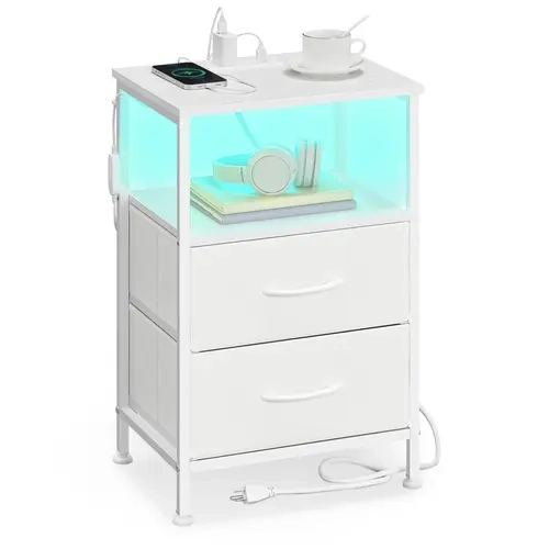SONGMICS BELLAH Collection Rectangle Nightstand for Bedroom - Small Spaces Modern Bedroom Furniture with Charging Station, App-Controlled Adjustable LED Lights, 11.8"D x 15.6"W x 23.8"H (30x39.6x60.4cm), Room Decor