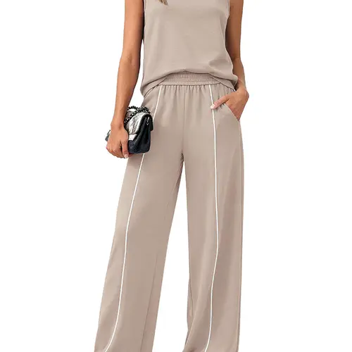 BTFBM Two-Piece Sets for Women Summer Outfits 2026 Lounge Sets Mock Neck Tops Wide Leg Pants Travel Fashion Clothing #Clearance