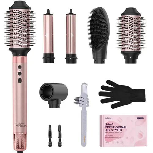 Brightup 5-in-1 Corded Hair Styler & Dryer Brush Set - Titanium Automatic Curling Tool, High-Speed Fast Drying, Volumizes Bouncy Curls, 5 Attachments, Storage Bag, 1-Year Warranty, Mother's Day Gift, Hair Tools, Frizz Control