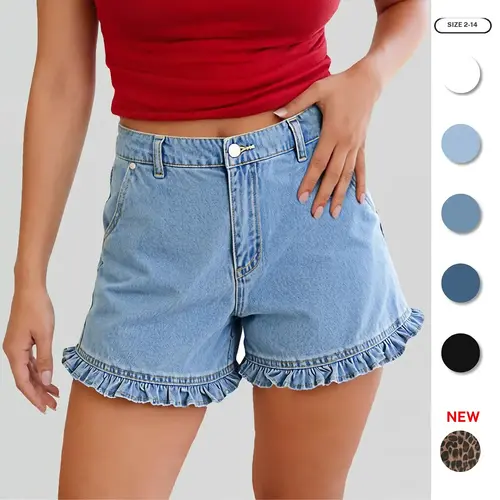 Imily Bela Womens Summer Ruffle Denim Shorts Cute High Waisted Cotton Short Jeans with Pockets SpringStatements.Size down if you are between sizes.