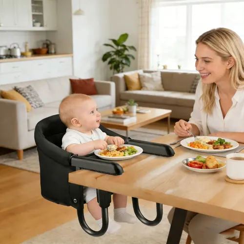 Hook On High Chair for Table, Portable Foldable Clip-On High Chair for Babies 6–36 Months, Aluminum Alloy Clamp, 3-Point Safety Harness, Travel Baby High Chair (Black) infant seat