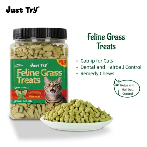 Just Try Cat Treats for Indoor Cats Hairball Control Natural Salmon Healthy Cat Grass Treats Kitten Snacks Training Biscuits Catnip for Cats Dental Care 14.1 OZ,back to school #backtoschool #sohochic