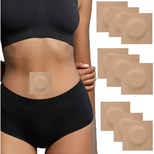50pcs Disposable Castor Oil Pack Wrap Belly Button(Oil Not Included), Castor Oil Patches Self-Adhesive CastorOil Wrap Organic Cotton Easy to Use,Skin-Color Traditional Water Proof