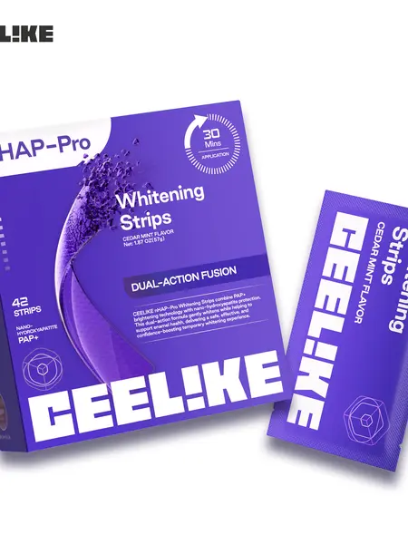 CEELIKE Purple Whitening Strips Teeth, 14 Strips (7 Sessions) + Cheek Retractor, Nano-Hydroxyapatite Enamel-Safe, Peroxide-Free, Antibacterial, Water Base, Non-Sensitive Selfcare for Back to School