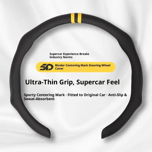 SE SUPEREVER Car Steering Wheel Cover - Anti-Slip, Safe, Soft, Breathable, Heavy-Duty, Thick, Sports-Style, Ultra-Thin Grip, Supercar Feel Steering Wheel Protector, Car Interior Accessory