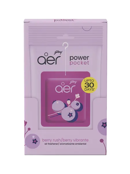 Godrej Aer Power Pocket Hanging Home Air Freshener - Clean, Ambient, Aromatic Blueberry Berry Rush Fragrance, Sustainability-Focused, Pack of 6