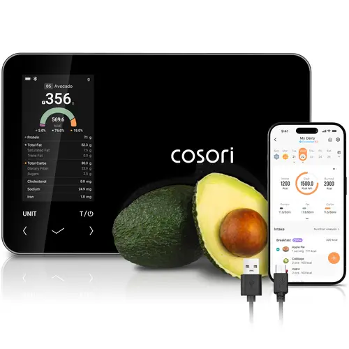 COSORI Nutrilens AI Scan Smart Weight Scale (Model R001S) - Stainless Steel Digital Food Scale with USB-C Charging, Bluetooth, 19 Essential Nutrients Analysis, User-Friendly UI, 3g-5000g Range, 50 Presets, Manual Input, Barcode Scanning, Automatically Cal
