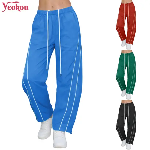 Yeokou Women's High-Waisted Tapered Track Pants, Breathable Color-Block Lightweight Nylon Activewear Lounge Pants with Pockets & Adjustable Drawstring, Chic Women's Bottoms,sohochic