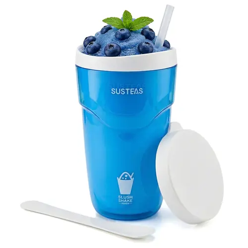 SUSTEAS Reusable Upright Freeze Cup Instant Smoothie Maker - 15min Ready, 240ml Double Wall Insulated Tumbler with Lid, Detachable Ice Mash Spoon & Straw, Portable for Slushy Soda Sips & Summer Use, Mix Drinks at Home,sohochic