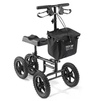 【Summerfinds】VEVOR Folding Knee Scooter, Carbon Steel Steerable Knee Walker with Height-Adjustable Handlebar & Knee Pad, 12" All-Terrain Wheel, Dual Brakes, Leg Recovery Scooter for Injured Ankle Foot Knee, 350LBS