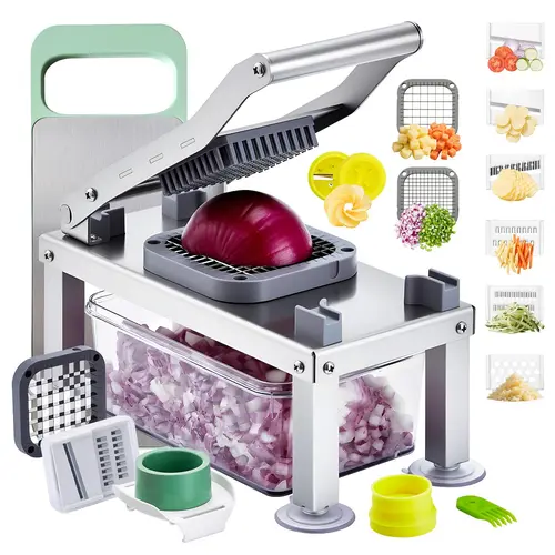 【Back to School】VEVOR All-in-1 Food Prep Kitchen Gadgets Set, 9 Stainless Steel Blades Fruit Vegetable Slicer, Chopping Dicer, Cheese Grater, Salad Spiralizer with Container, All-In-One