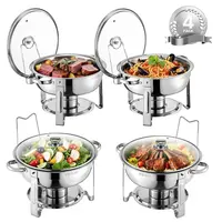 【Backtoschool】VEVOR Chafing Dish Buffet Set, 5 Qt 4 Pack, Stainless Steel Chafer with 4 Full Size Pans, Round Catering Warmer Server with Lid Water Pan Folding Stand Clip, for Weddings Parties Banquets, Silver