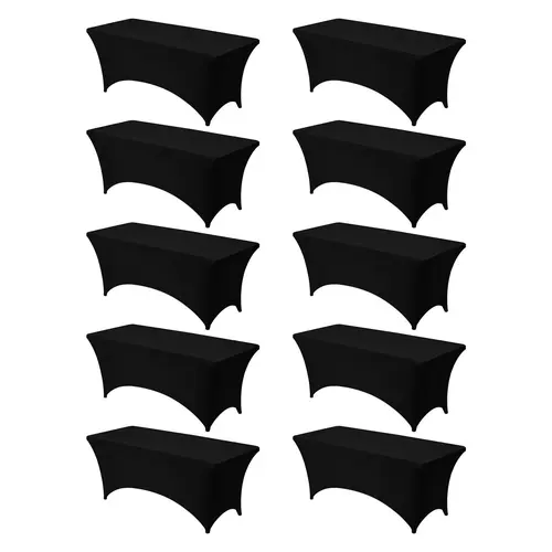 VEVOR 10-Pack 6FT Rectangular Fitted Tablecloth Set, Wrinkle-Resistant Black Spandex Table Covers with Tear-Resistant Seams, Leg-Pocket Fit Trapezoid-Cut Leg Pockets, Reusable Stain Protection for Christmas, Indoor Events, Party