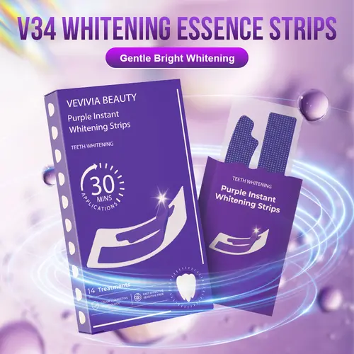 VEVIVIA BEAUTY Purple Teeth Whitening Whitestrips Oral Care Kit - Teethwhiteningproducts with Non Sensitive Whitener, Peppermint Oil, 30-Minute Brightening for Personal Oral Care Smile Boost