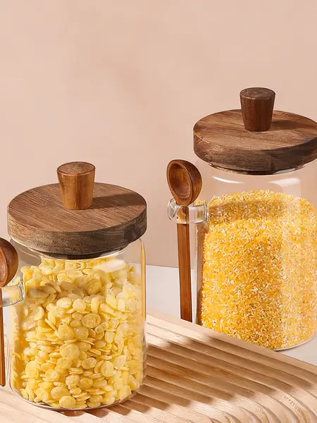 UFORU Multi-Purpose Airtight Mason Jars with Wooden Lid & Spoon - 20.29oz/25.36oz BPA-Free Glass Canisters for Coffee, Tea & Snacks | Great as  Valentine's Day Presents