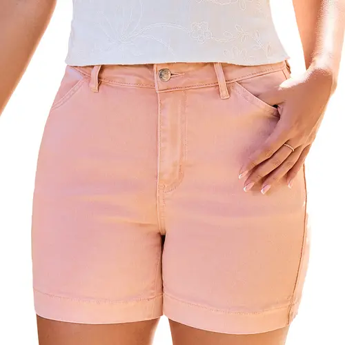 Luvamia Women's High-Waisted Stretch Denim Shorts - 5-in Inseam Jeans Design, Button-Zip Front for Quick Dressing, Standard Sizes, Pockets, Summer Casual Jorts Fitted for Tees & Blouses (Shorts for Women)