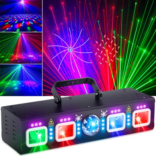 KeoBin Pro 6-in-1 DMX & Sound Activated Laser Show Machine, LED RGB Light with Disco Ball, RGBW & UV Strobe Pulse Mode, Commercial Indoor DJ Equipment for Rave Club,sohochic