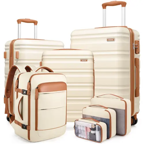 MIUSSE 7-Piece Textured Hardside Luggage Set, Lightweight Rolling Suitcases (20/24/28") with Spinner Wheels, TSA Lock, YKK Zippers & Built-in Organizer, Lightweight Rolling Luggage,back to school shopping, Bag Organization