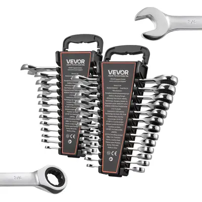 【toolupgrade】VEVOR 26-Piece Dual-Ended Ratcheting Combination Wrench Set, Cr-V Steel 72-Teeth SAE & Metric Open-End Wrenches with Rack Organizer, Size Labels, Tools and Gadgets, Work Tools, Silver Car DIY Use,dorm essentials,home decor