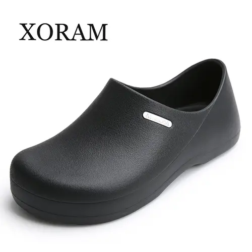 XORAM Men's Solid Non-Slip Waterproof Clogs - Round Head, Flat Sole, Slip-On, Oil-Resistant, Lightweight, Cushioned Wide-Toe Kitchen Use Casual Walking Work Shoes S122B #Springfresh,sohochic