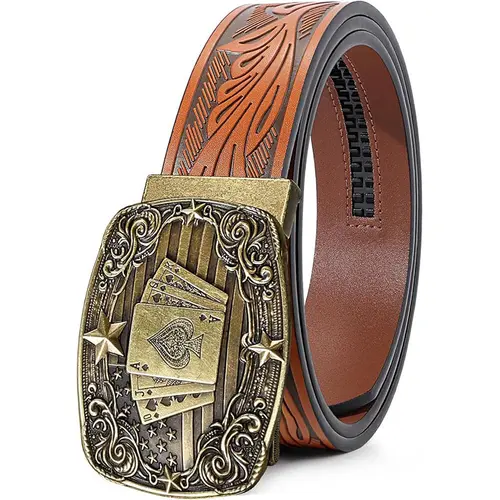 BELTROAD Men's Western Cowboy Belt - 1/4 Inch Embossed Leather, Adjustable Ratchet Buckle, Hole-Less Fit for Jeans & Casual Wear, Men's Accessory, Gifts for Him, Belts, Cowboy Stuff,sohochic