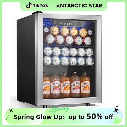 Antarctic Star 1.7 Cu.Ft Corded Modern Mini Fridge - Silver, 68-Can/16-Bottle Beverage Refrigerator with Seamless Glass Door, Digital Display, Quiet Compressor, Freestanding Cooling Unit for Bar, Kitchen, Garage, Game Room, Office, Parties, Small Spaces