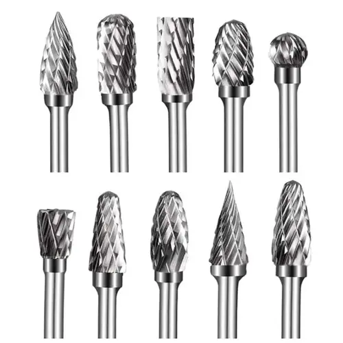 10pcs Tungsten Carbide Burr Set with 1/8" Shank Cutter, Double Cut Design Metal Bits with Convenient Packaging, Long Working Life Accessories for Carbon Steel, Aluminum, Die Grinder Power Tools,toolupgrade