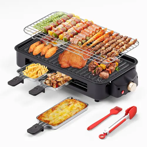 1500W Plug-in Electric Indoor Grill - 2-in-1 Nonstick Adjustable BBQ Grill with Removable Griddle Plate, Temperature Control, 3 Cheese Pans, Dishwasher Plates, Set Heat & Start Cooking Fast Capabilities, Nonstick Grill,sohochic