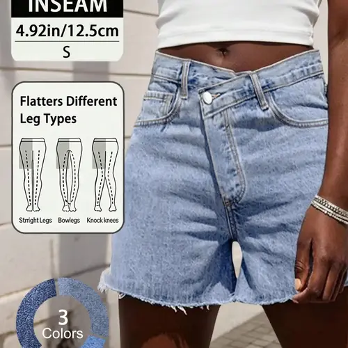 Stylish Women's Casual Denim Shorts with Cross Waist Design, Comfortable Loose Fit for Travel & Daily Wear, Perfect for Summer Holidays, Bottoms
