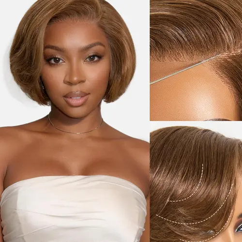 LUVME Pixie Cut Short Wig with Bangs Chestnut Brown/Natural Black Affordable Invisible Lace Mature Boss Style #TikTokShopBackToSchool #SohoChic, Natural Looking Wigs, Female