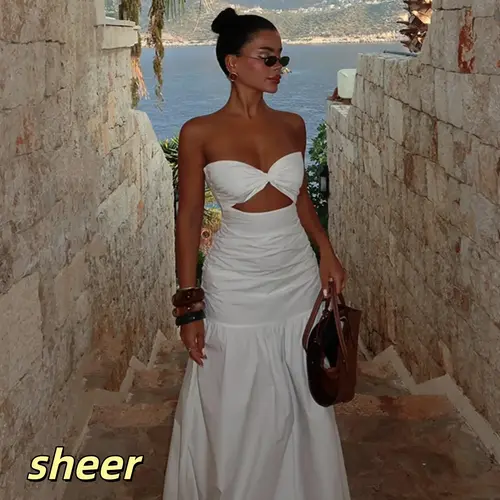 Women's Solid Ruched Strapless A-Line Tube Dress for Summer Beach, Ladies Summer Clothes, Womenswear, Party Dress