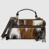 URBAN REVIVO Women's Cow Print Calf Hair Box Bag - Vintage Fluffy Crossbody with Top Handle, Textile Liner, Synthetic Material, Funky Unique Accessories, Plush Touch Shell, Bovine Fur Adds Plush, Vintage Charm, Lower Temp Wash Ok for Everyday Use,sohochic