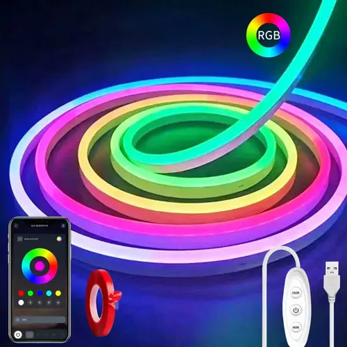 YEEWHALE RGB LED Neon Rope Lights - 5V USB Powered, Remote & App Control, Music Sync, Flexible DIY Car Decorative Lights for House Decor, Apartment Accessories, Cool Stuff for Your Bedroom
