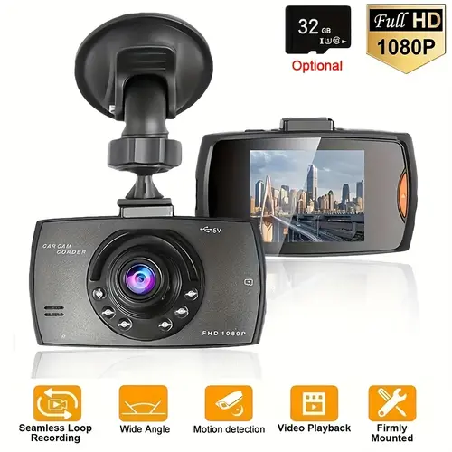 1080P Car Dashboard Camera (Dashcam) with Motion Detection, Infrared Night Vision, Loop Recording, WDR Wide Dynamic Range, Parking Monitor, Firmly Mounted Easy Install for Cars, Auto Parts Accessories, Optional 32GB SD Card