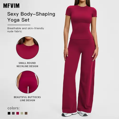 Women’s Solid Color Top & High Waist Leggings Sports Set by MFVIM Casual, Comfortable, Breathable Two Piece for Yoga, Gym, Workouts, Running, Ladies’ Gym Sportswear for All Seasons, Yoga Clothing Set,summerwins,travel essentials,camping essentials,sohoc,s