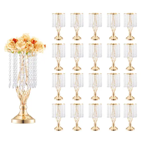 VEVOR 20PCS Transparent Hollow Crystal Spiral Look Metal Flower Stand, 43cm/16.9” Tall Standing Gold Centerpiece Vase, Floral Display Rack for Wedding Tables, Room Decor & Birthday Event Decor#SohoChic