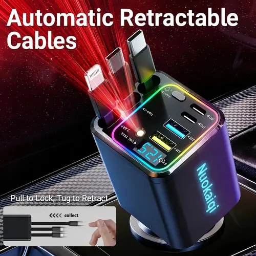 Ultimate Power Station for Phone, Pad & Laptop,Car Charger: Starry LED,Atmosphere Lamp,1-Click Galaxy Projector,Star Projector Tangle-Free Retractable Cables & Super Fast Charge,PD30W,USB-A 65W,All 120W Max,Power Hub,toolupgrade