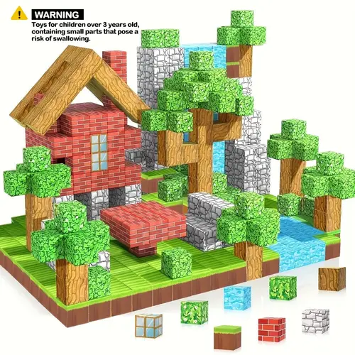 Magnetic Building Blocks Set for Kids, Pixel Style Magnetic Building Cubes, STEM Construction Toy, Creative Building Playset for Boys & Girls Ages 3+, Gift for Birthday, Christmas and Halloween