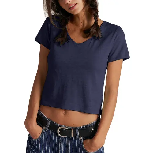 FAIABLE Womens Short Sleeves Crop Tops Slub 100% Cotton V Neck T Shirts Loose Fit Tee Summer Fashion Solid Basic Clothes Neck T Shirts Loose Fit Tee Summer Fashion Solid Basic Clothes 2026  Solid Basic Clothes Neck T Shirts Loose Fit Tee Summer Fashion