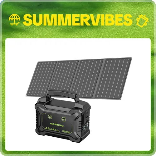 MARBERO 222Wh Solar Generator with 40W Solar Panel Portable Power Station 2 x 200W AC Outlets(300W Surge) 11 Output Ports Built-in Flashlight for Vanlife Camping Emergency High Capacity Battery Usb Rechargeable Battery,sohochic