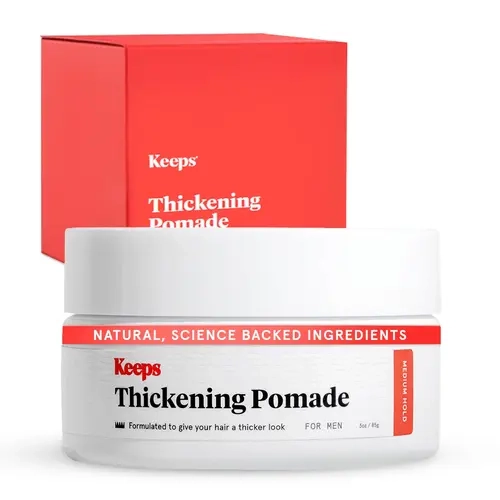 Keeps Men's Matte Thickening Hair Pomade (3oz) - Fragrance-Free, Unscented Haircare Pomade with Medium All-Day Hold, Gentle Natural Ingredients, Biotin Blend, Caffeine, Green Tea & Saw Palmetto for Visibly Full Locks, Mensfashion Selfcare