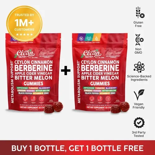 Clean Nutra BOGO | Berberine Gummies Metabolic Wellness Support & Apple Cider Vinegar Blood Sugar Gummy SugarSavior