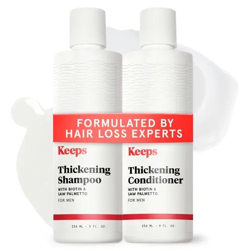Keeps Men’s Haircare Shampoo and Conditioner Set - Biotin-Infused Anti-Thinning DHT Blocker with Saw Palmetto, Caffeine, Green Tea & Peppermint Oil for Fuller Looking Hair - Color-Safe, Hair Loss Products