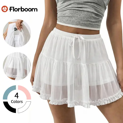 Florboom Y2K Sheer Mesh Ruffle Skort for Women,High Waist Flowy Tiered Mini Skirt with Built-in Shorts & Pockets, Perfect for Summer,Easter dress, Beach & Streetwear,Summervibes